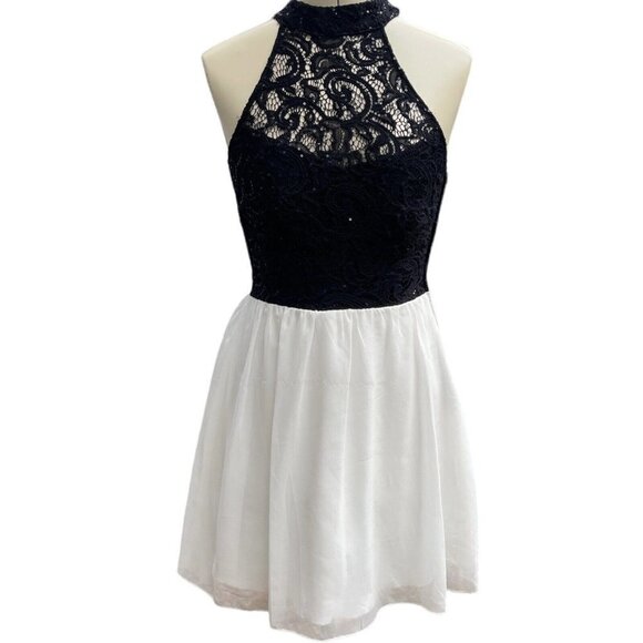SPEECHLESS‎ Black Sequin Lace Ivory Party Dress Size 7 Formal Holiday Weddings - Picture 1 of 15